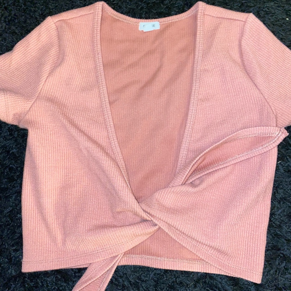 Pink tie in the front crop top